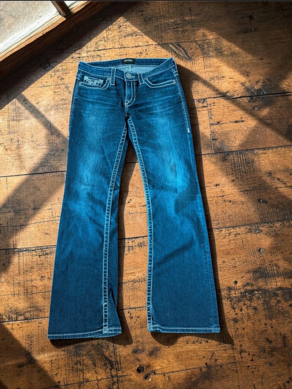 Big Star Low Rise "Remi" Boot cut White Topstitch 4 Pocket Western Jeans W27 L30